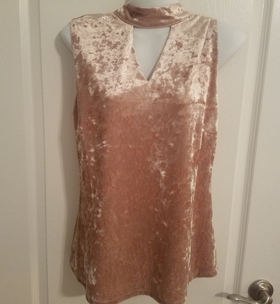 Blush pink velvet sleeveless choker tank